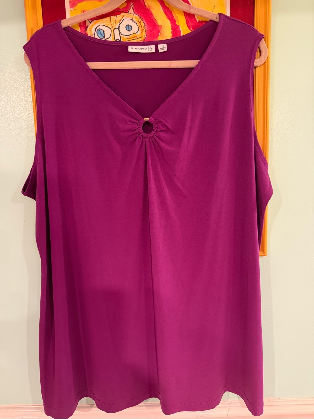 Susan Graver liquid knit, 1X, pinky purple Sleeveless Keyhole Tank, $15